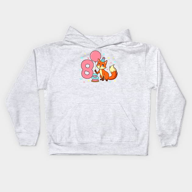 I am 8 with fox - girl birthday 8 years old Kids Hoodie by Modern Medieval Design